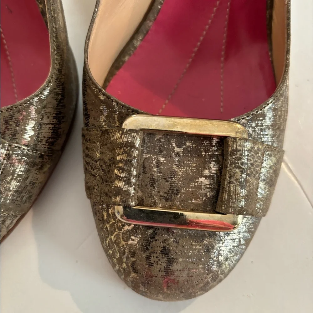 KATE SPADE Gold Metallic Sling Back Block Heels 8